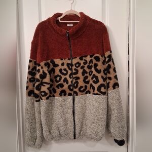 Plush Rust Red Sherpa Jacket - 3XL Cozy Fuzzy Outerwear
